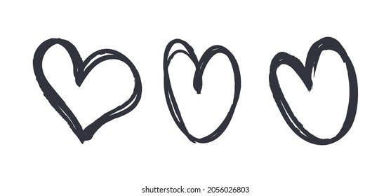 Heart doodles set. Hand drawn hearts collection. Romance and love illustrations.