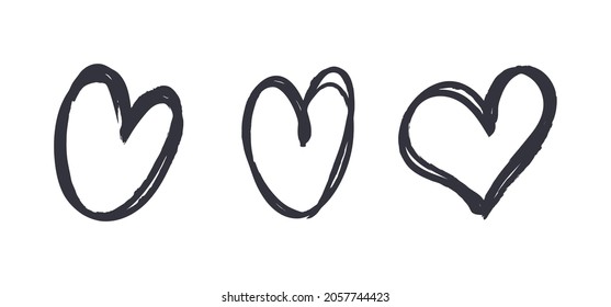 Heart doodles set. Hand drawn hearts collection. Romance and love illustrations.