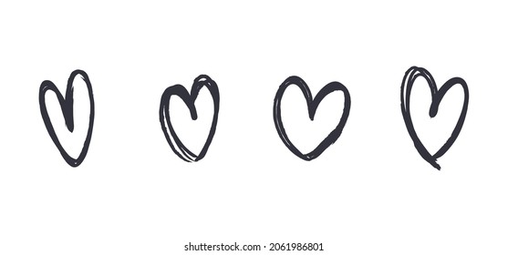 Los garabatos del corazón. Colección de corazones dibujados a mano. Ilustraciones de romance y amor.
