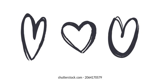 Heart doodles set. Hand drawn hearts collection. Romance and love illustrations.