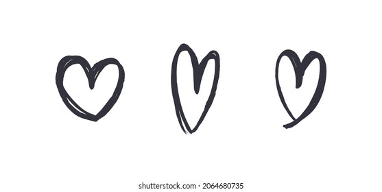 Heart doodles set. Hand drawn hearts collection. Romance and love illustrations.
