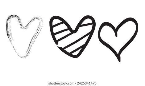 Heart doodles set. Hand drawn hearts collection. Romance and love illustrations.