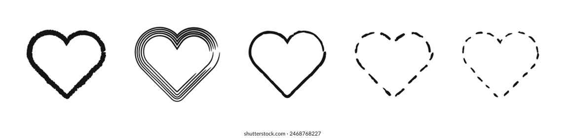 Conjunto de garabatos del corazón. Colección de corazones dibujados a mano.
