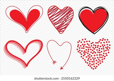 Heart doodles set. Hand drawn hearts collection. Romance and love illustrations. eps 10.