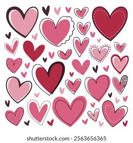 Heart doodles set. Hand drawn hearts collection. Romance and love vector