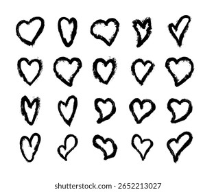 O coração rabisca. Coleção de corações desenhados à mão. Ilustrações românticas e amorosas.