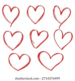 Heart doodles set. Hand drawn hearts collection. Romance and love illustrations.
