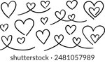 Heart doodles set, heart illustration border, love symbol collection, isolated