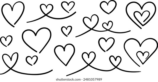 Heart doodles set, heart illustration border, love symbol collection, isolated