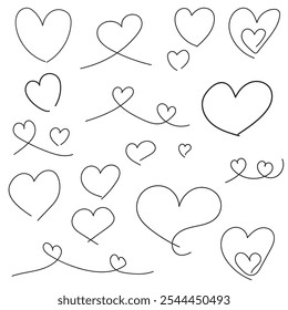 Heart doodles set, heart illustration border, love symbol collection, isolated