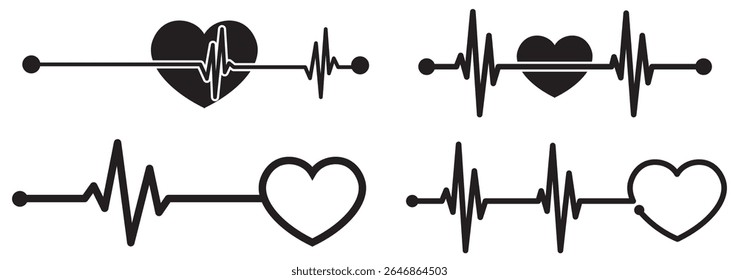 Conjunto de garabatos de corazón, borde de ilustración de corazón, colección de símbolo de amor, aislado