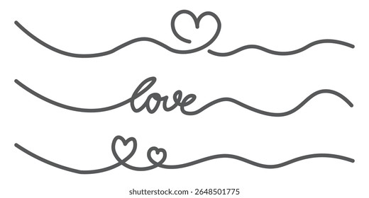 Heart doodles set, heart illustration border, love symbol collection, isolated