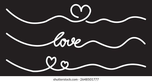 Heart doodles set, heart illustration border, love symbol collection, isolated