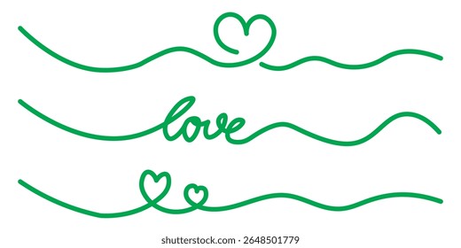 Conjunto de garabatos de corazón, borde de ilustración de corazón, colección de símbolo de amor, aislado