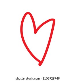 Heart, Doodles heart shape red, Free hand brush drawn hearts art line red color, Art drawn heart-shaped for design elements valentine's day, Red heart shape is a symbol of love (vector)