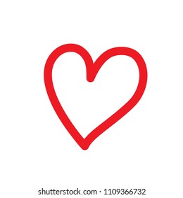 Heart, Doodles heart shape red, Free hand brush drawn hearts art line red color, Art drawn heart-shaped for design elements valentine's day, Red heart shape is a symbol of love (vector)