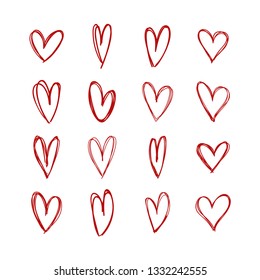 Heart doodles, sketch hand drawn illustration of love symbol hearts