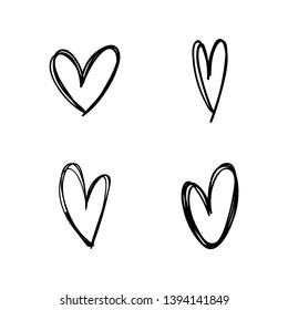 Heart doodles, sketch hand drawn illustration of love symbol hearts