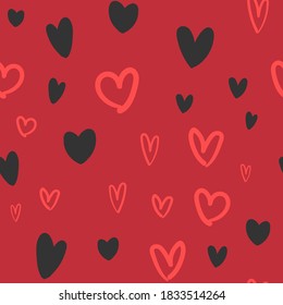 Heart doodles texture. Hand drawn valentine's day pattern. Hearts background.