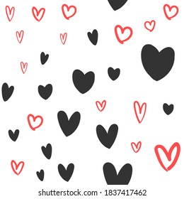 Herz doodles Textur. Handgezeichnetes Valentintagsmuster. Herzlicher Hintergrund.