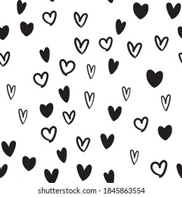 Heart doodles texture. Hand drawn valentine's day pattern. Hearts background.