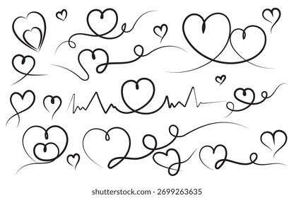 Heart doodles vector set for valentine's day.