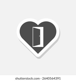 Heart with door, open heart symbol icon sticker isolated on gray background