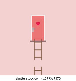 Heart door vector. stair missing. free space for text. wallpaper. background.