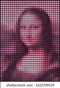 Heart dot mosaic Valentine Mona Lisa pattern, sweet pink color.