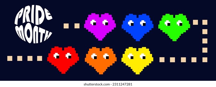 heart dot pride raindow colors illustration vector, vintage gaming  style, Rainbow colors for Pride month