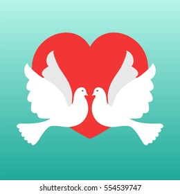Heart and dove flat icon. Valentine's day