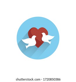 heart with doves colorful flat icon with long shadow. love doves flat icon