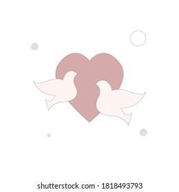 heart with doves vector flat illustration on white background