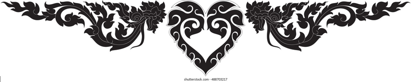 Heart and dragon head, floral vector, images, pictures,tattoo illustration, southeast asia art design