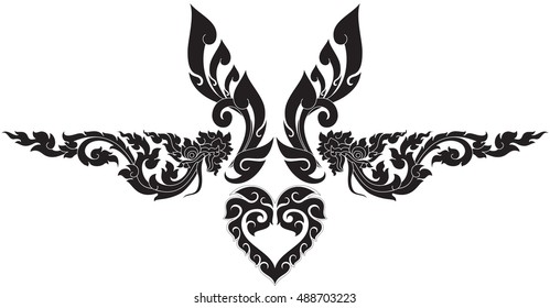 Heart and dragon head, floral vector, images, pictures,tattoo illustration, southeast asia art design