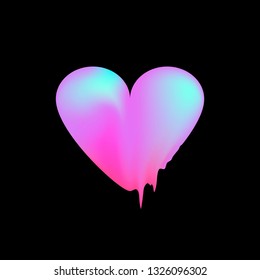 Heart with drain holographic effect. in Synthwave style. Abstract geometry. Cyberpunk. Vaporwave. Retrowave. Vector