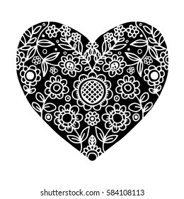 Heart Drawing for coloring book. Doodle vector.