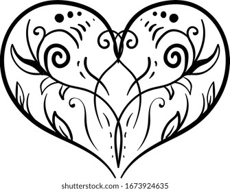 Heart drawing, illustration, vector on white background.