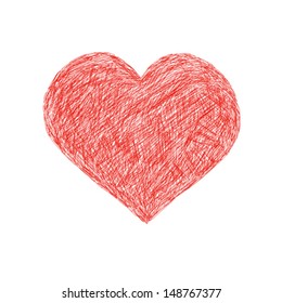 Heart drawing, red color, vector illustration