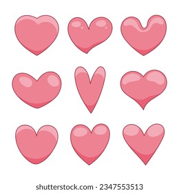 Heart drawing valentine's day. Cute different shape love symbol. Set of design elements.