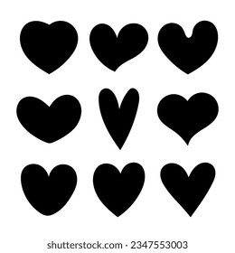 Heart drawing valentine's day. Silhouette image. Cute different shape love symbol. Set of design elements.