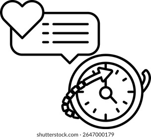 A heart is drawn above a clock with a arrow pointing to the right