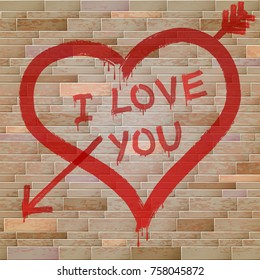 Heart, drawn by paint on the brick wall. Vector illustration. 