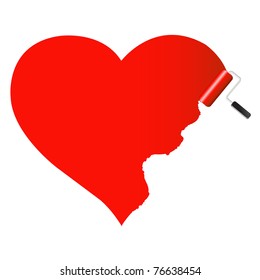 Heart Drawn By Red Paint, Isolated On White Background, Vector Illustration