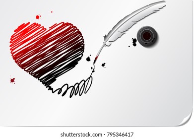 Heart drawn with a feather pen