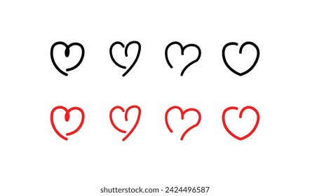 Heart drawn icons set. Linear and flat style. Vector icons