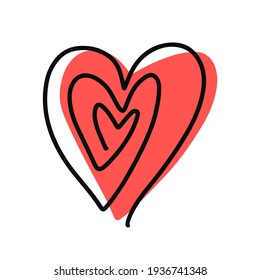 The heart is drawn with one line. Vector illustration of a line drawn heart.