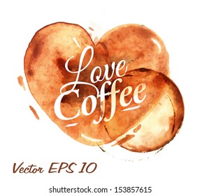 Heart Drawn Pour Lettering Love Coffee With Splashes And Blots Prints Cup.