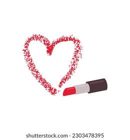 Herzerziehter roter Lippenstift. Vektorbild einzeln auf weißem Hintergrund.
