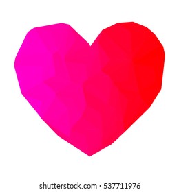 Heart drawn in triangulation style type stone red and violet colour.Vector eps 10.